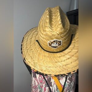 Straw Cowboy Hat with Leopard Trim - Natural